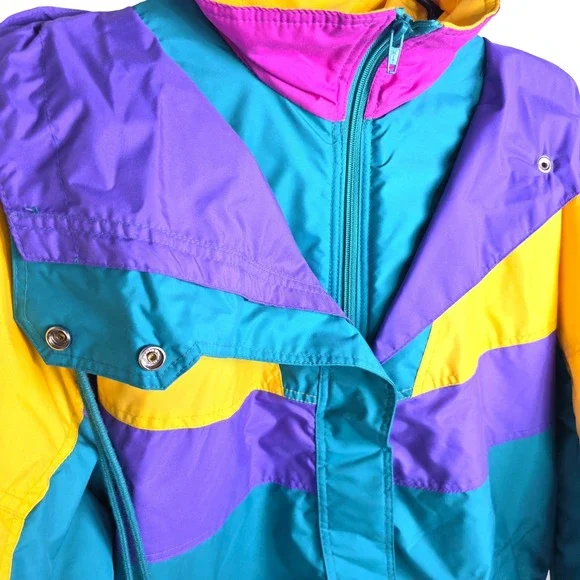Vintage Apres Sport Ski Jacket Teal Purple Yellow Pink Retro 80s NEW w/ Tags NOS - Picture 7 of 15